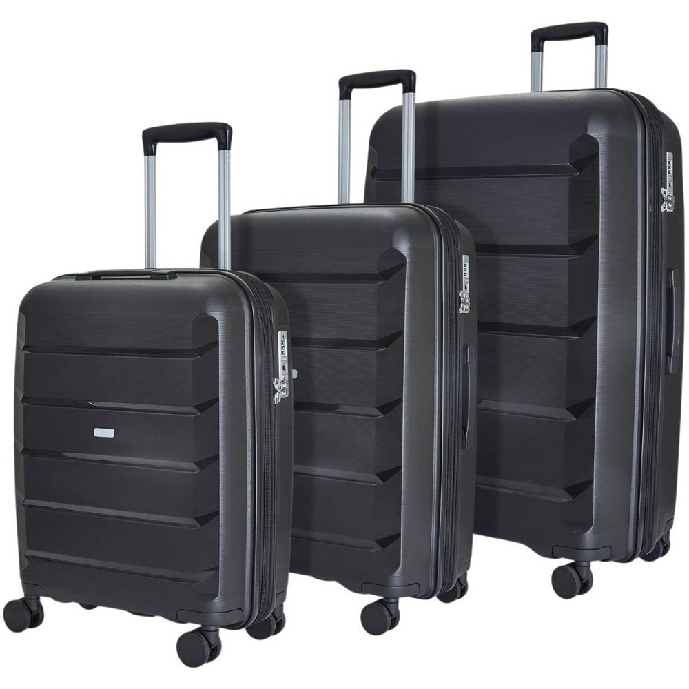 Rock Tulum Set of 3 Black Hardshell Expandable Suitcases Wilko
