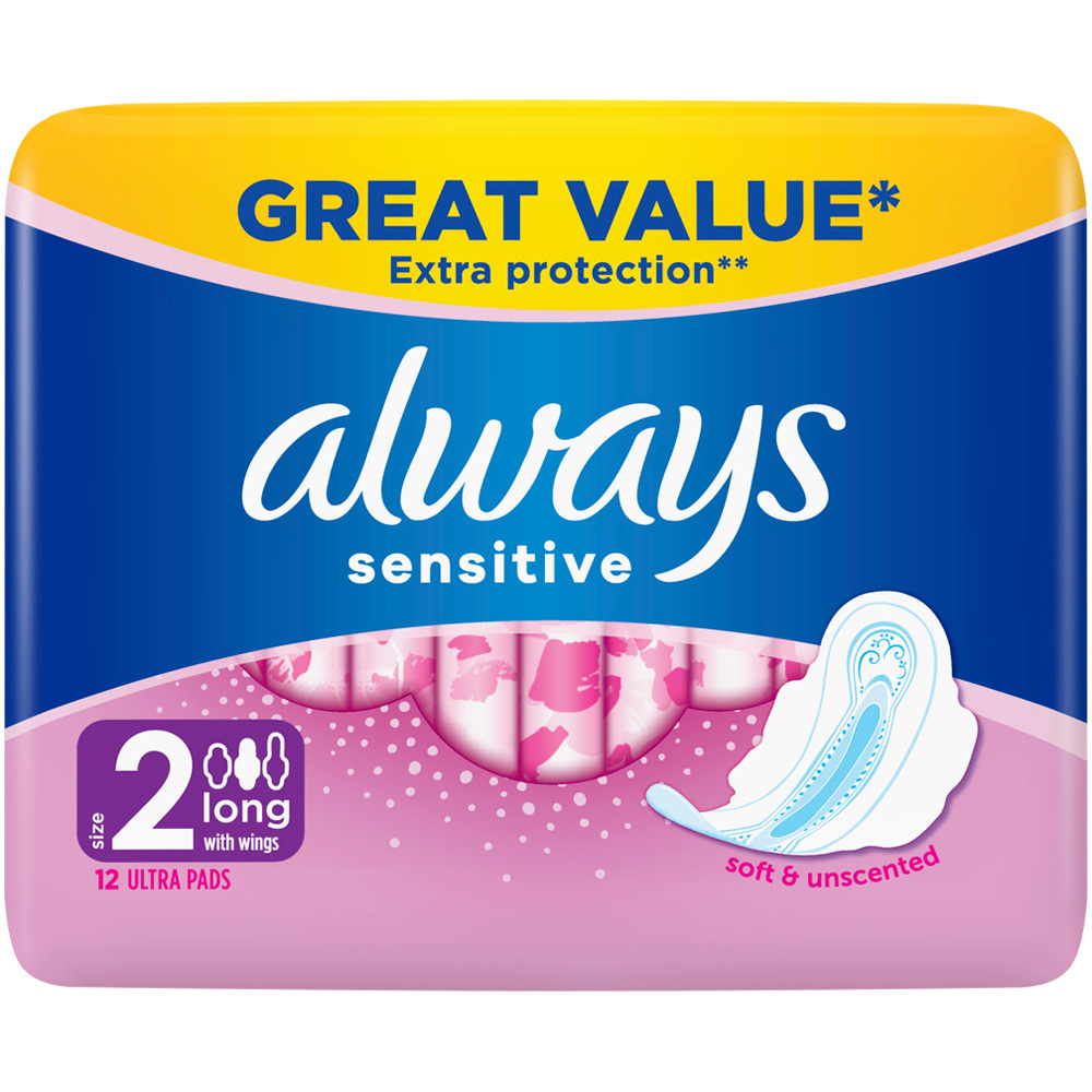 Always Sensitive Ultra Long Sanitary Pads Size 2 x 12 Pack Wilko