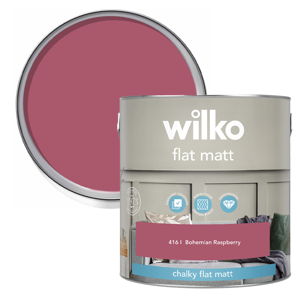 Wilko Flat Matt Bohemian Raspberry Chalky Flat Matt Emulsion Paint 2.5L
