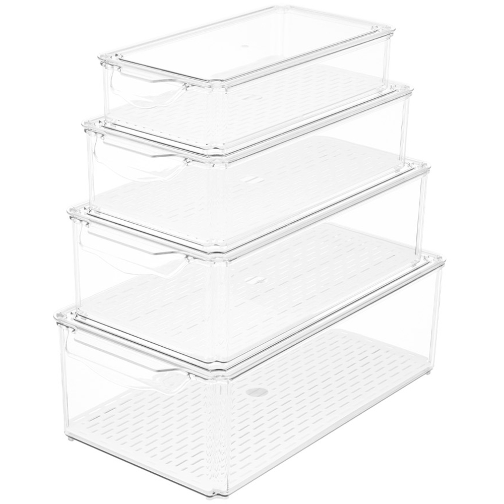 Living and Home Clear Stackable Fridge Organiser Storage Box Set with ...