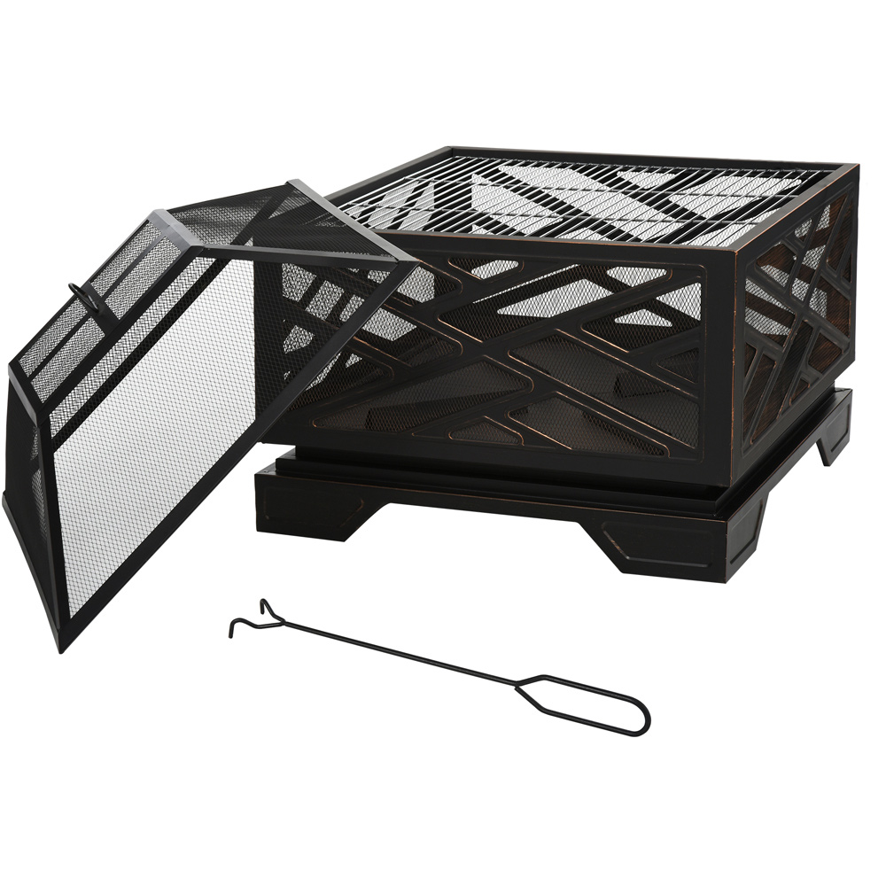 Outsunny Steel BBQ Fire Pit with Poker and Mesh Lid Wilko