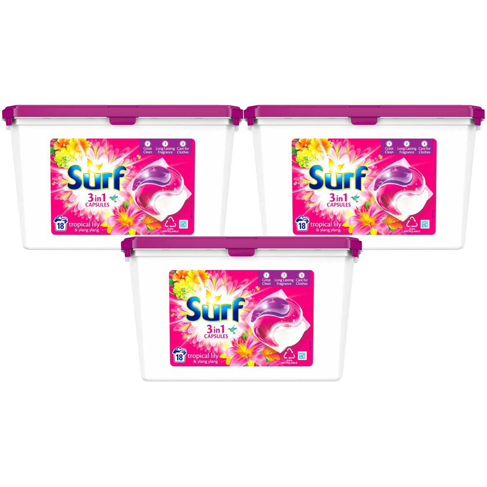 Surf 3 in 1 Tropical Lily Laundry Washing Capsules 18 Washes 1L Case of