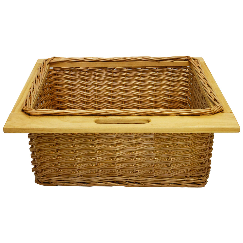 Kukoo Brown Beech and Rattan Wicker Pull Out Kitchen Basket Wilko