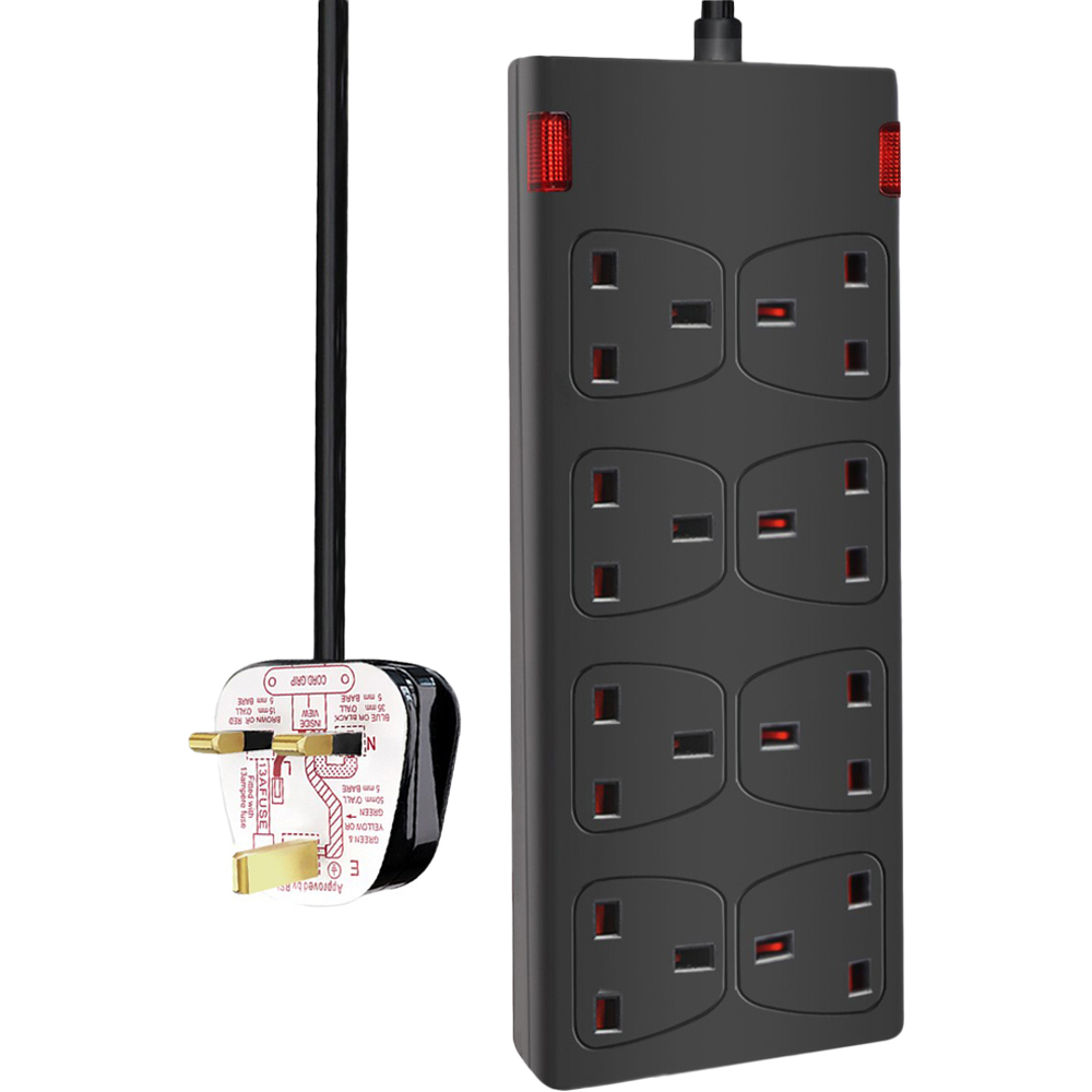 ExtraStar 13A 5m 8 Socket Child Resistant Black Extension Lead with ...