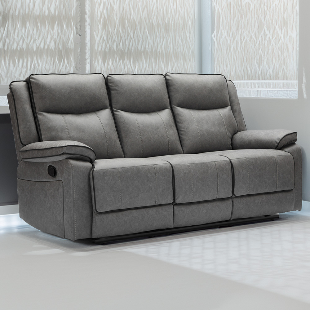 Furniture One 3 Seater Grey Manual Recliner Sofa | Wilko