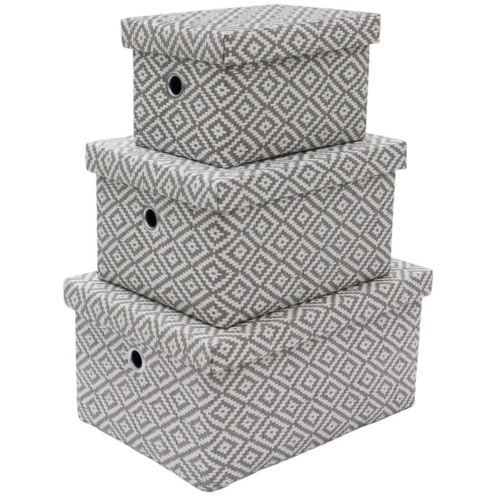 JVL Argyle Grey Rectangular Paper Storage Boxes with Lids Set of 3 Wilko