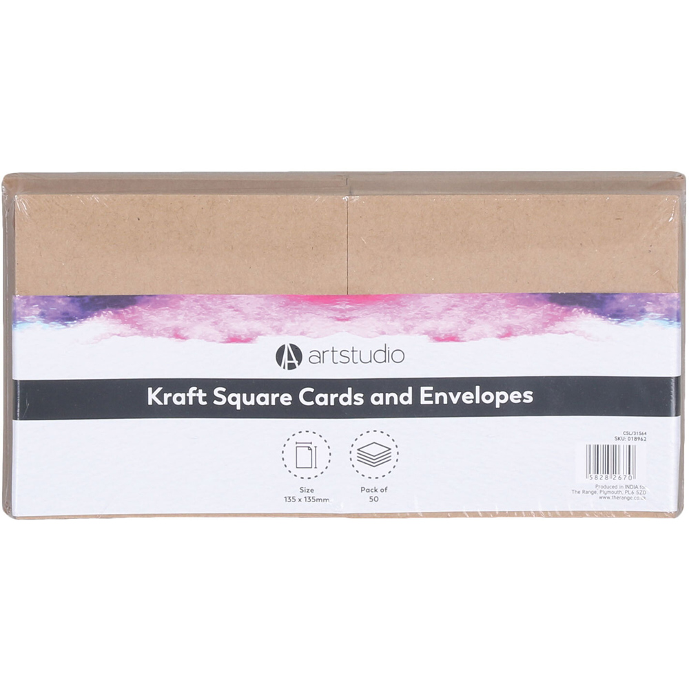 Art Studio Square Cards and Envelopes 50 Pack Wilko