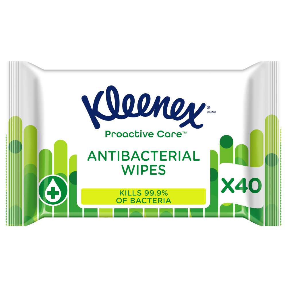 Kleenex Proactive Care Antibacterial Wipes 40 Pack Wilko