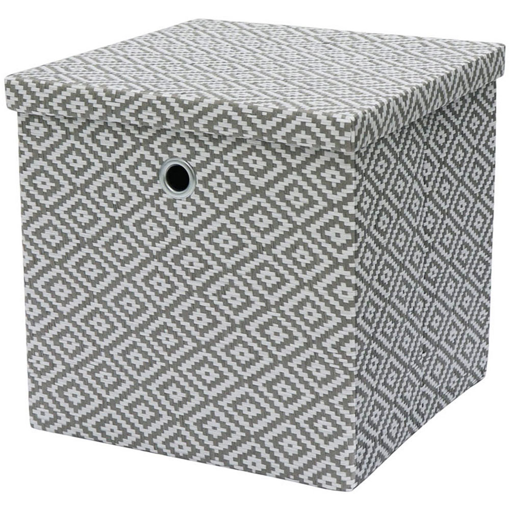 JVL Argyle Grey Foldable Paper Storage Box with Lid Wilko