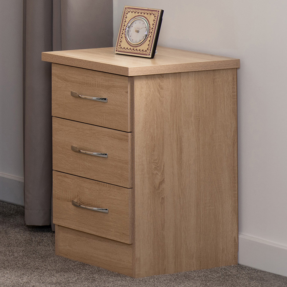 Seconique Nevada 3 Drawer Sonoma Oak Effect Bedside Table Wilko