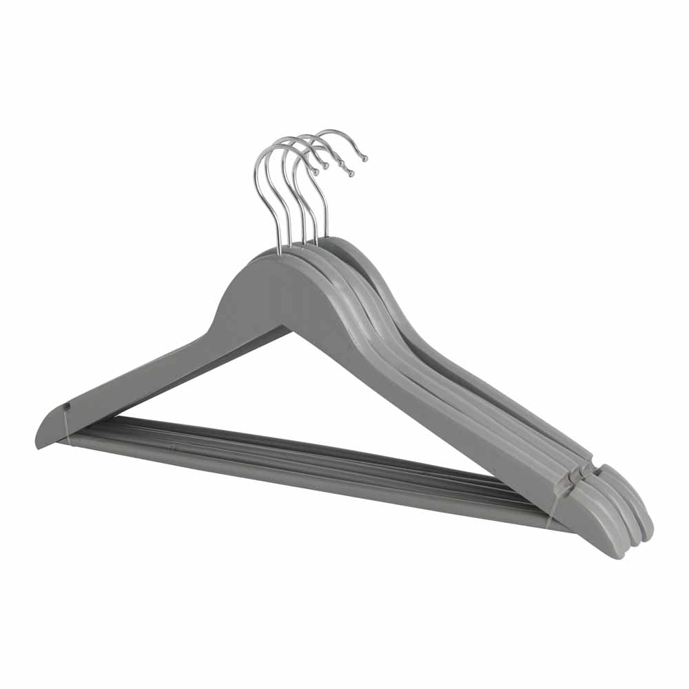 Wilko Grey Wooden Coat Hangers 5 Pack Wilko