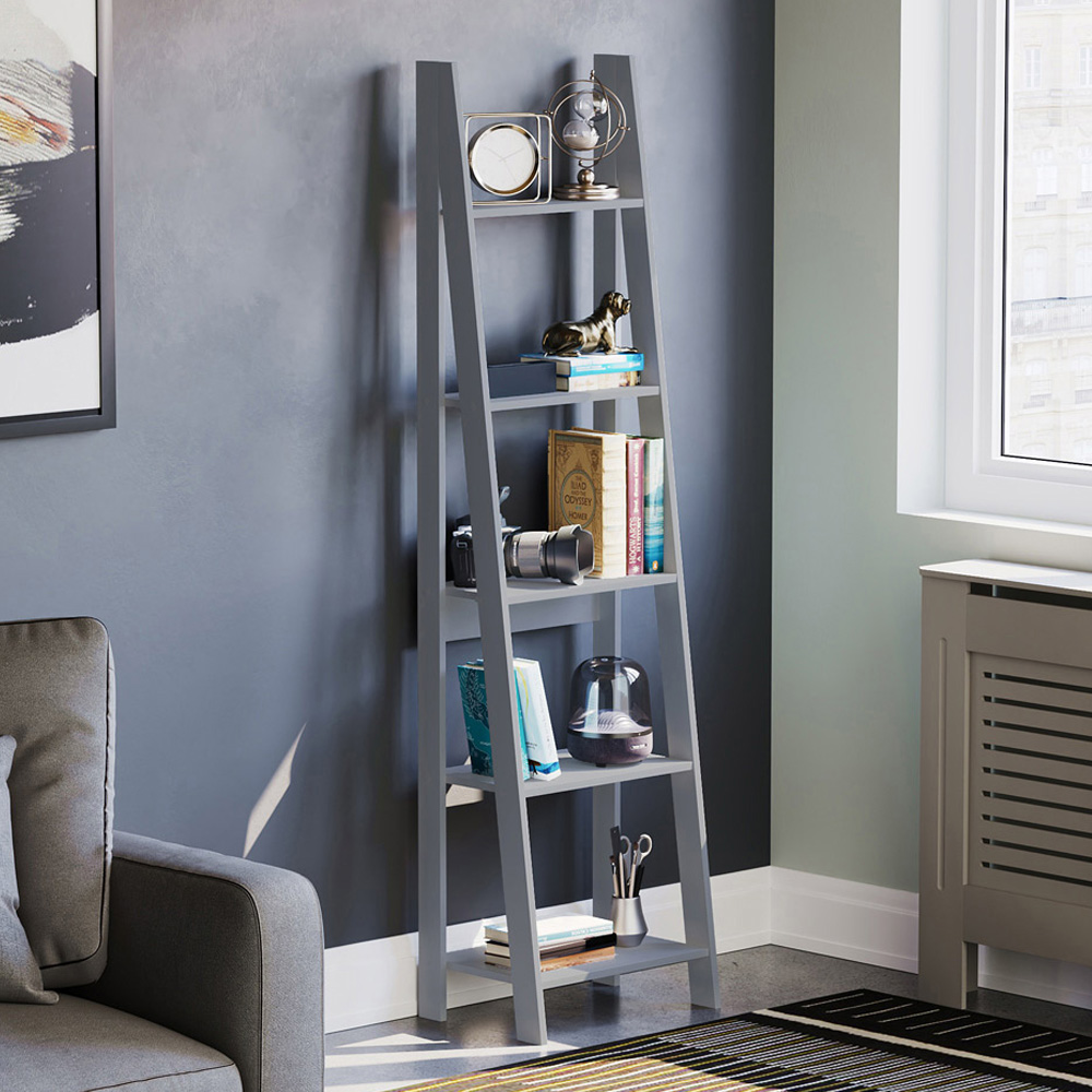 Vida Designs Bristol 5 Shelf Grey Ladder Bookcase Wilko