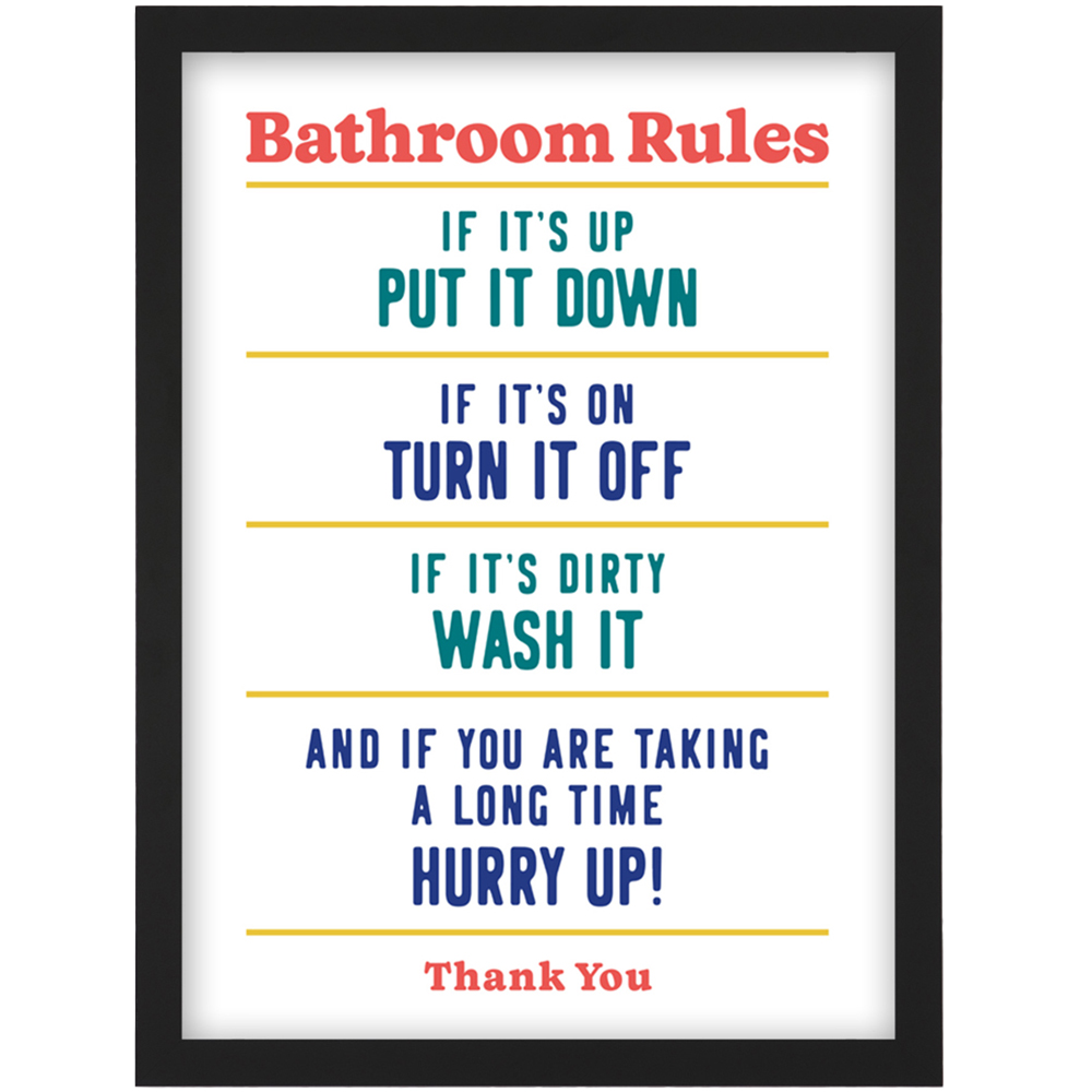 Artery8 A4 Colourful Funny Bathroom Toilet Rules Sign Framed Wall Art ...