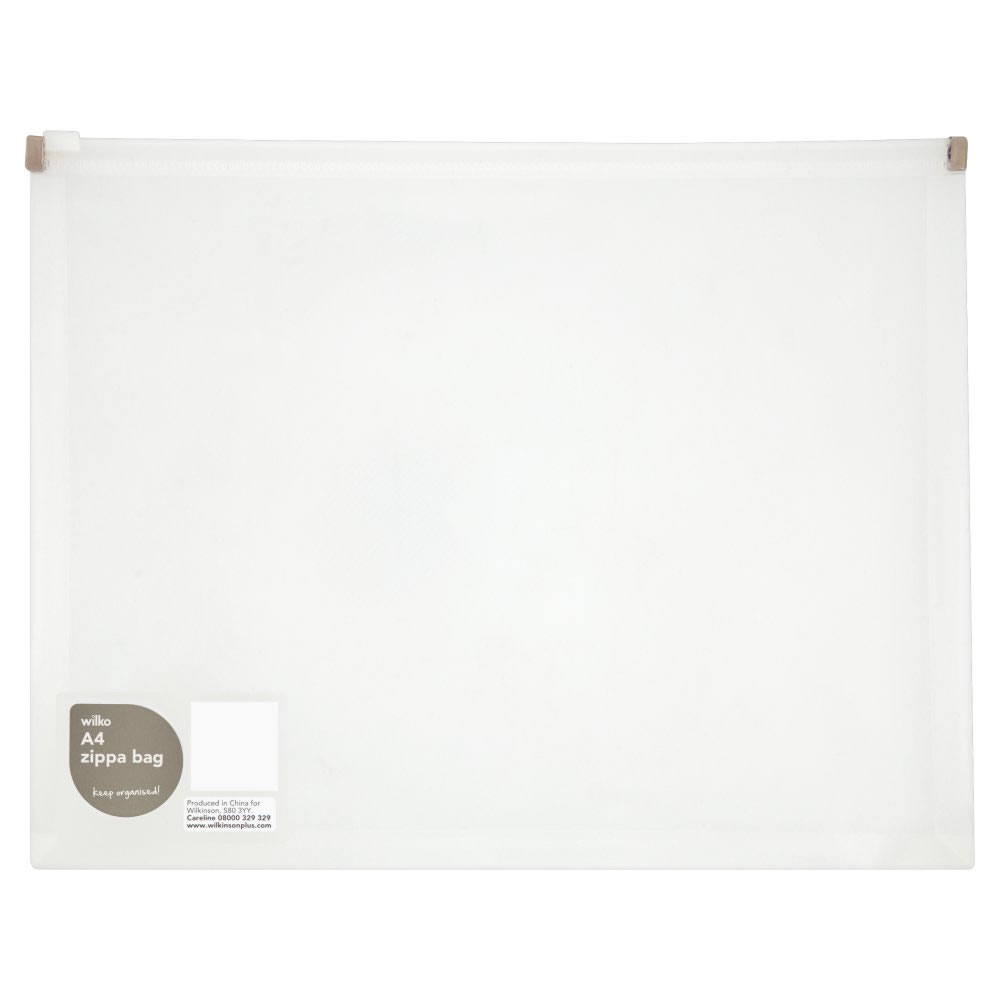 Wilko A4 Clear Zippa Bag Wilko