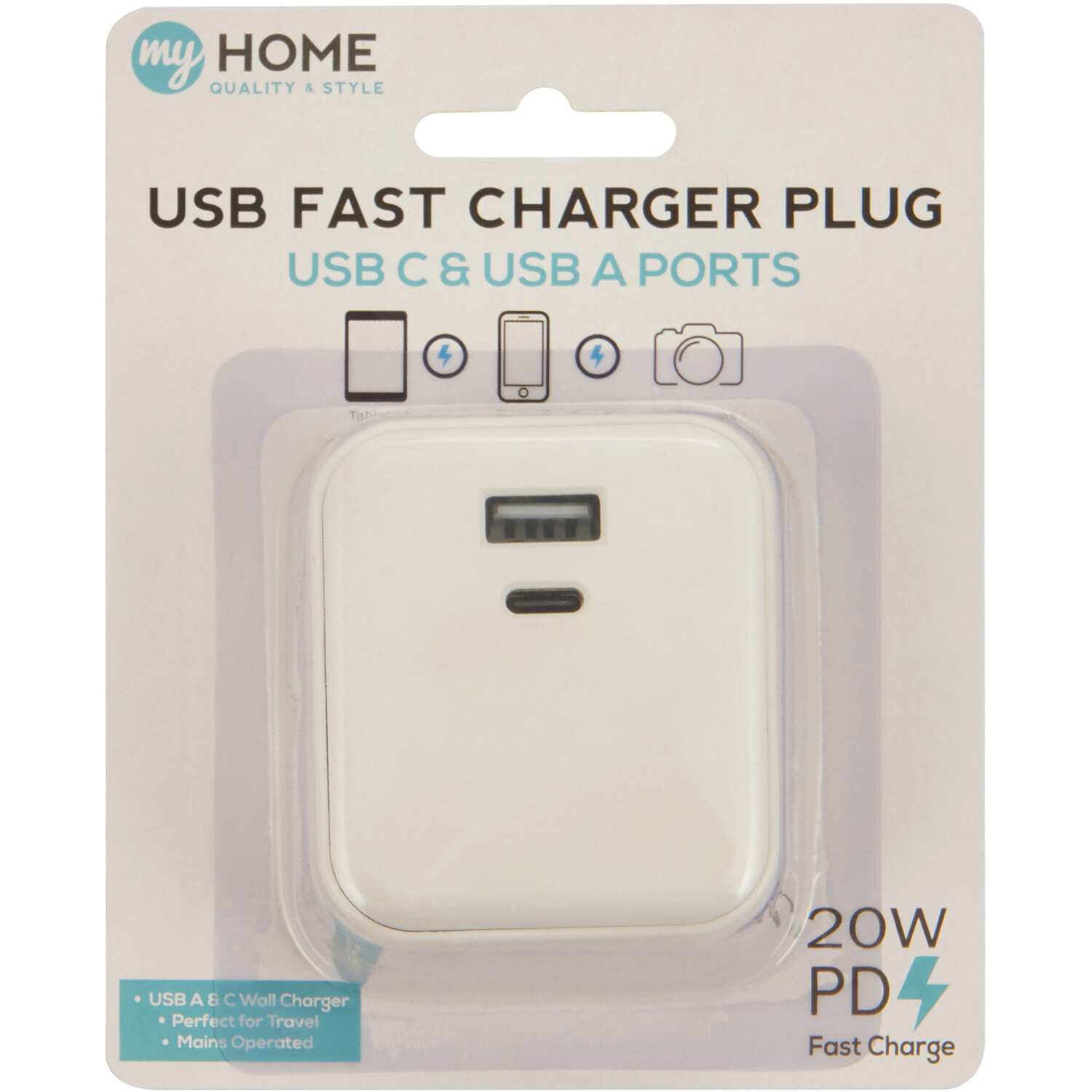 USB Fast Charger Plug White Wilko
