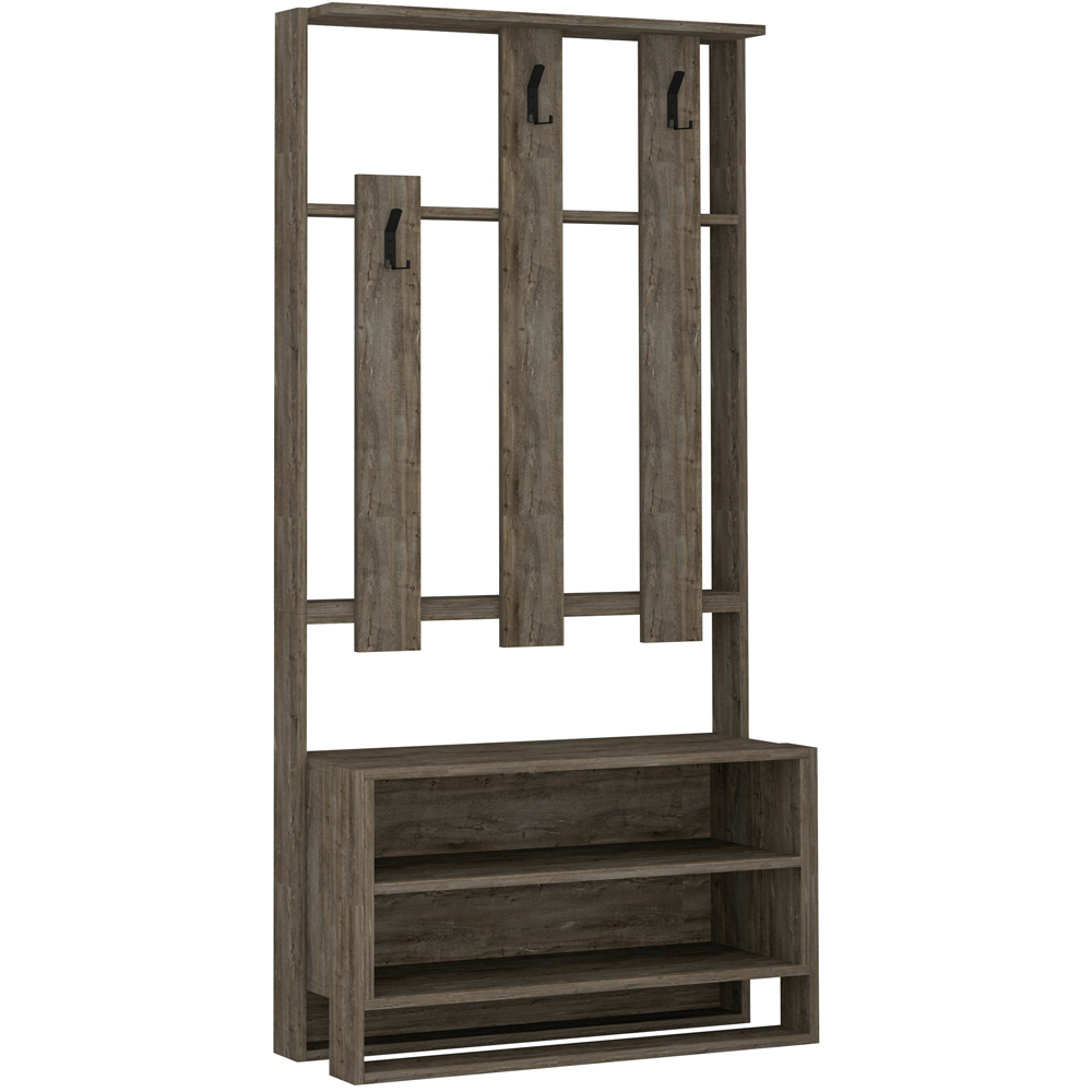 Decortie Chester 5 Shelf Dark Coffee Hallway Coat Rack with Shoe Stand ...