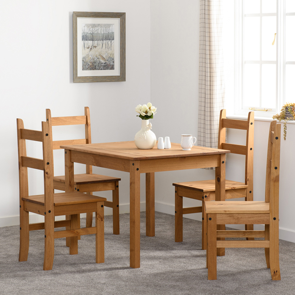 Seconique Corona 4 Seater Dining Table Set Distressed Waxed Pine | Wilko