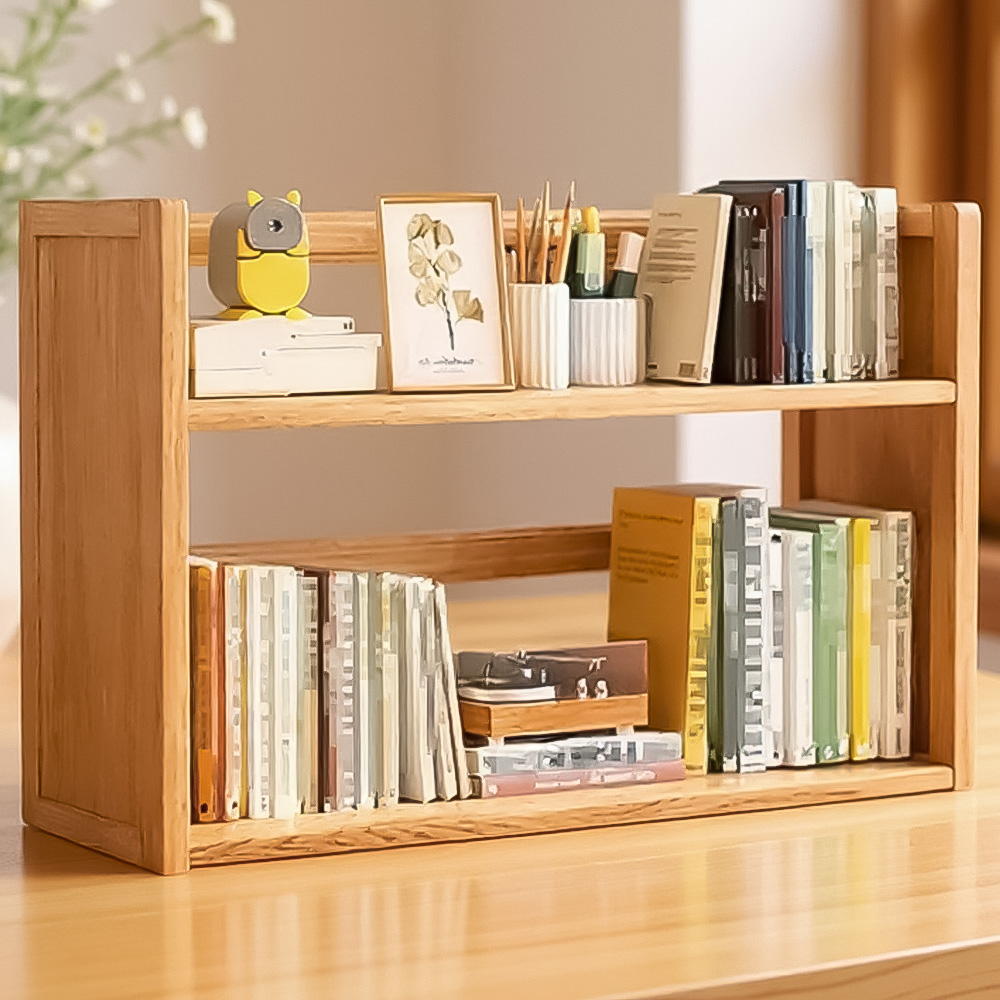 Living and Home 2 Shelf Natural Bamboo Desktop Bookshelf with Guardrail ...
