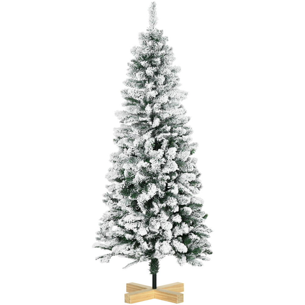 Everglow Green Snow Flocked Artificial Pencil Christmas Tree with
