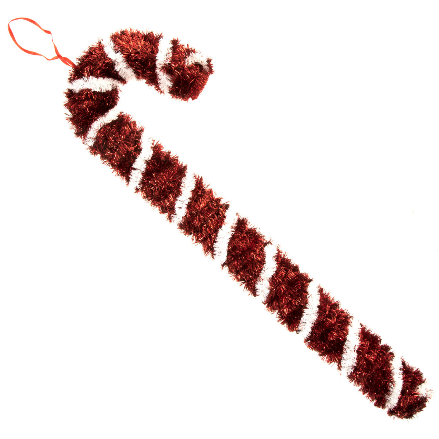 Red and White Candy Stick Christmas Tinsel Decoration | Wilko