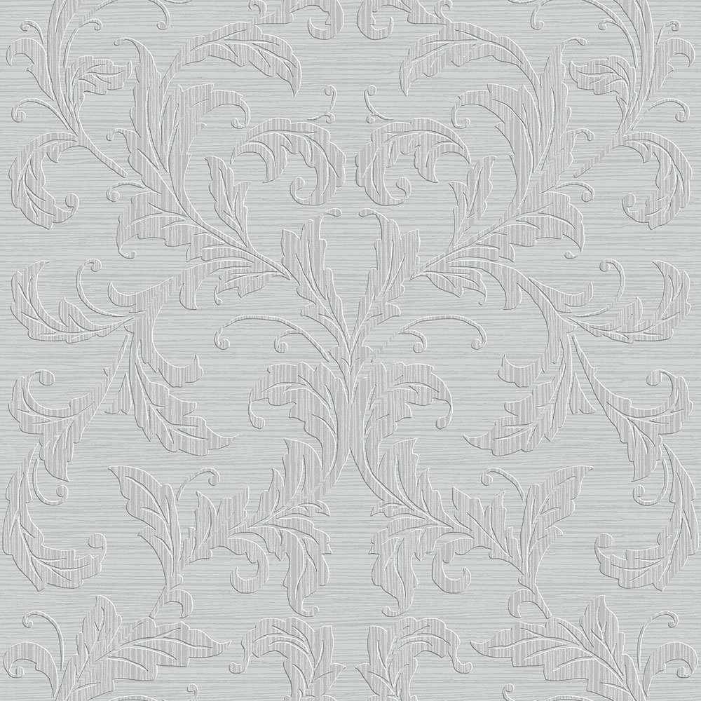 Galerie Nordic Elements Leaf Damask Silver and Grey Wallpaper Wilko
