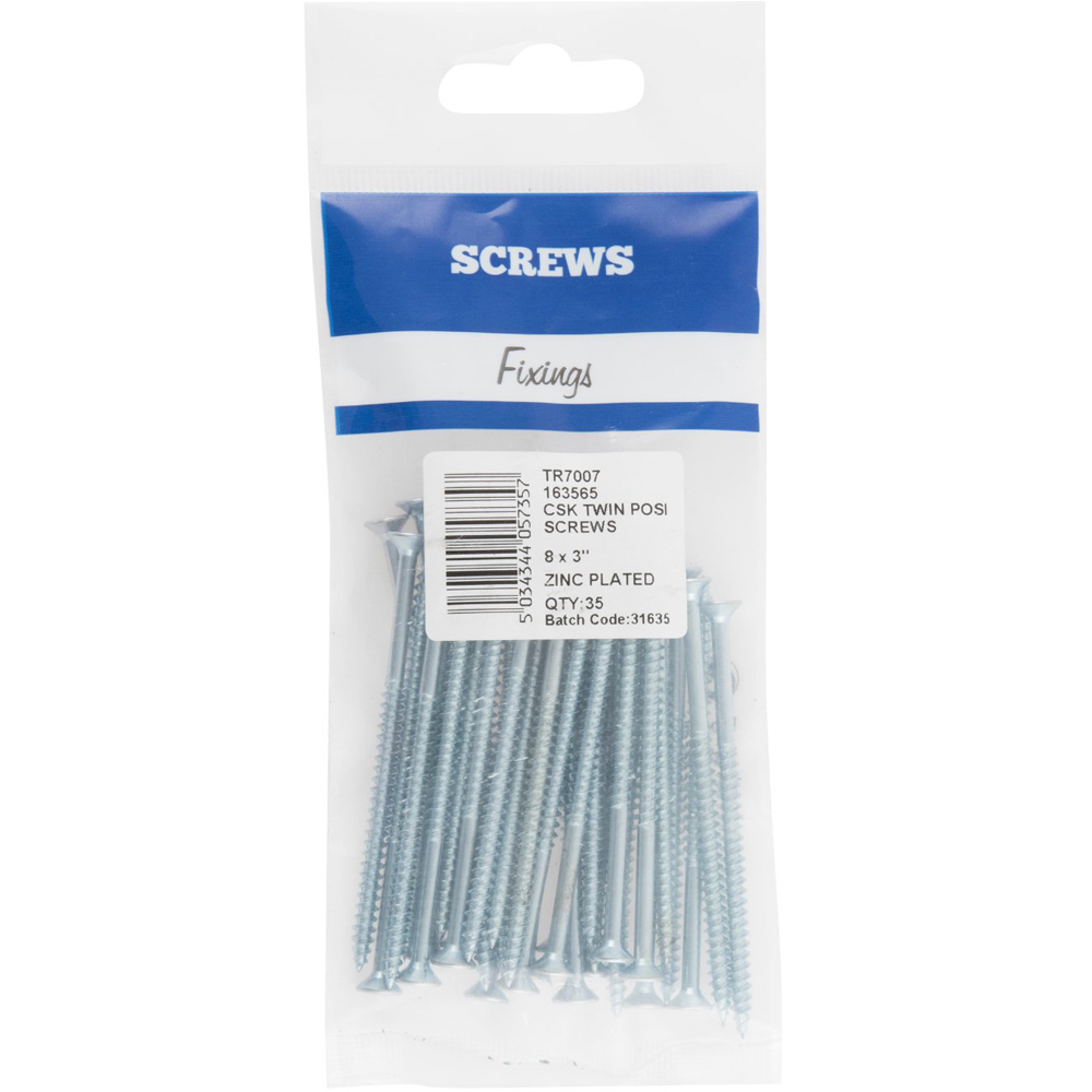 Hiatt 8 x 3 Inch Zinc Plated Countersunk Hard Twin Posi Screws 35 Pack ...