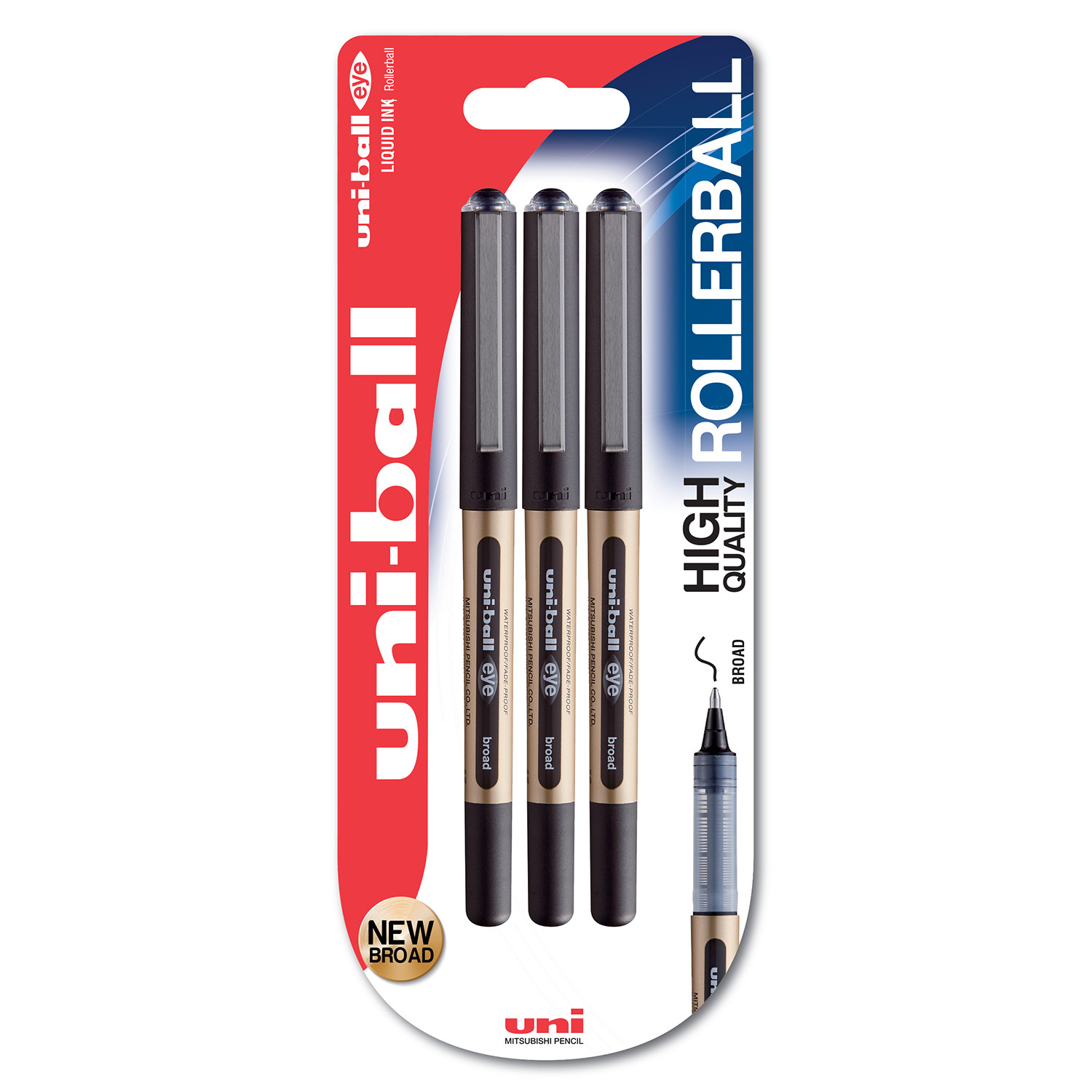 Pack of 3 UniBall High Quality Rollerball Pens Wilko
