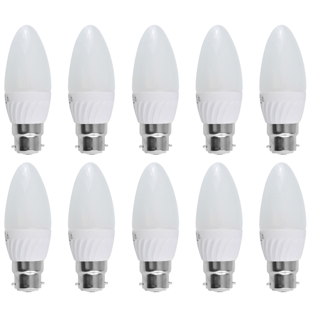 ValueLights 10 Pack B22 Candle LED 4W Warm White 3000K Light Bulbs | Wilko