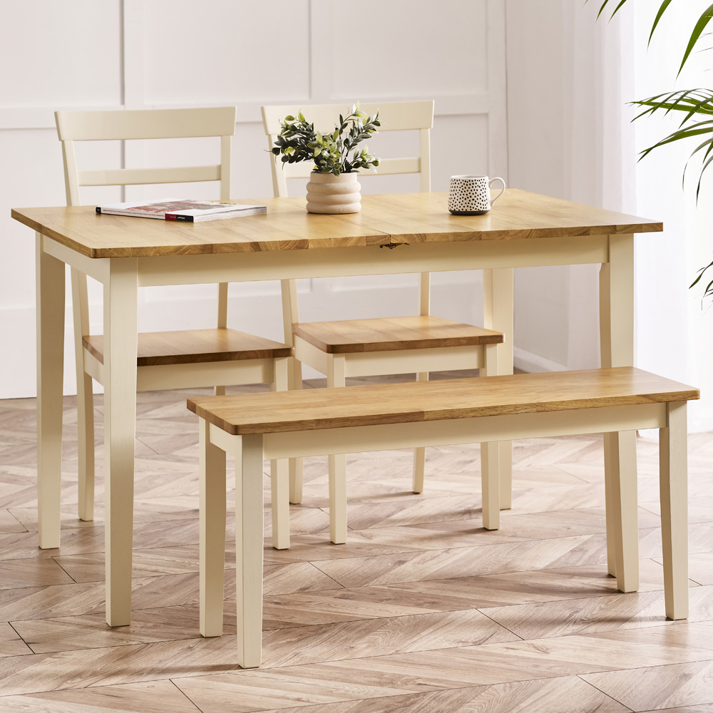 Furniturebox Salisbury Walton 4 Seater Extending Dining Bench Set Cream ...