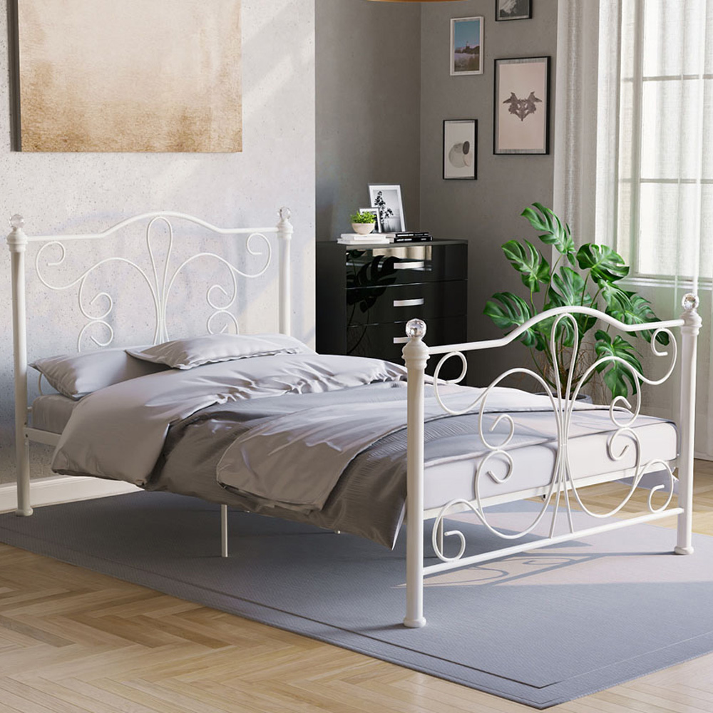 Vida Designs Chicago Small Double White Metal Bed Frame | Wilko