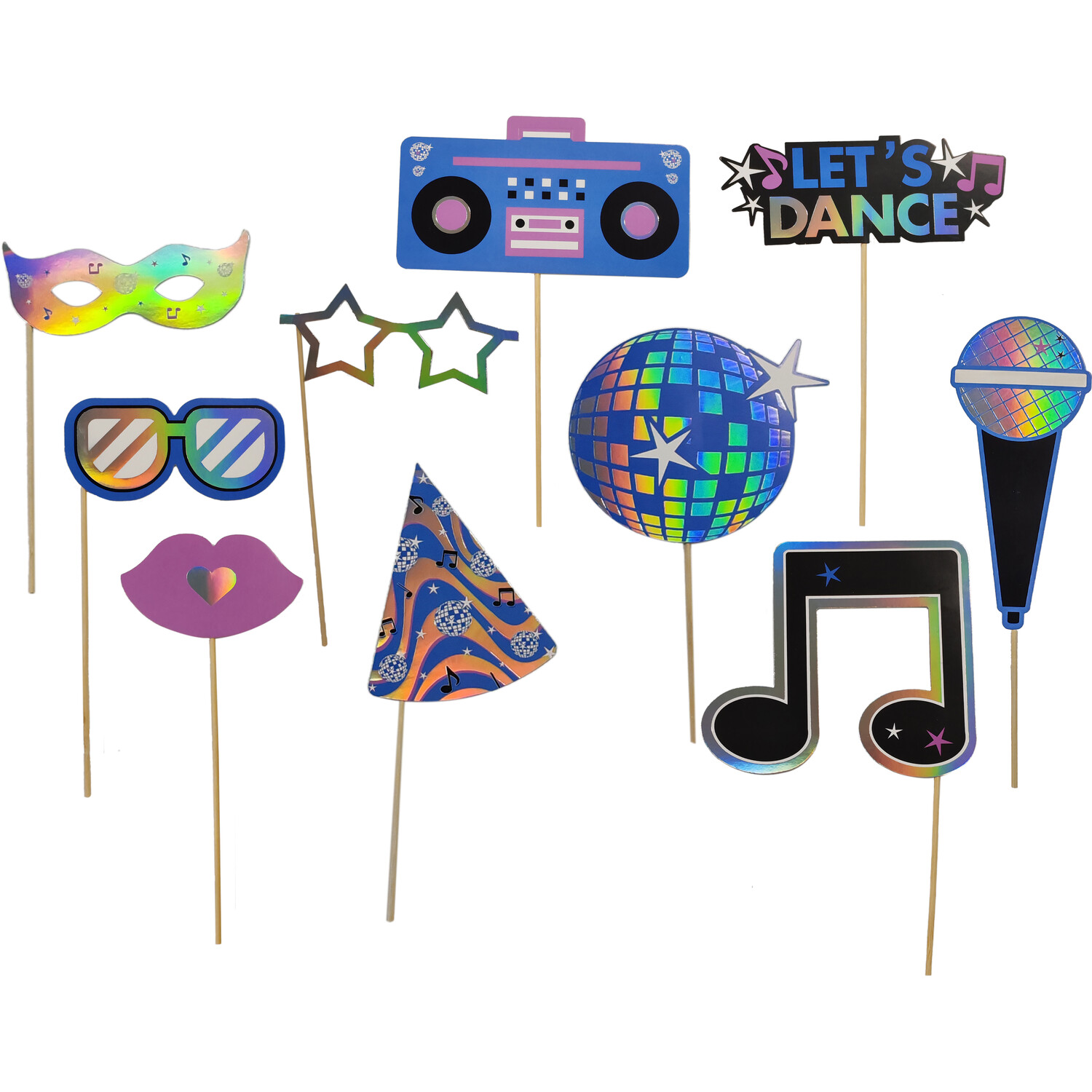 Pack of 10 Disco Party Photo Props Wilko