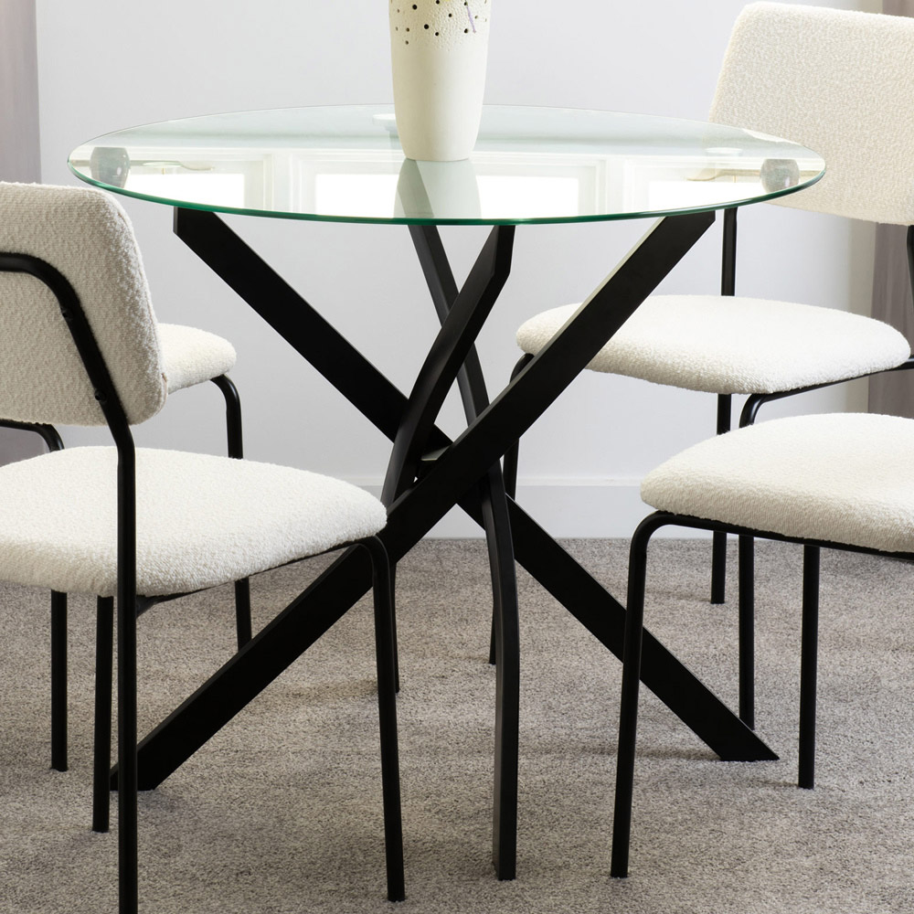 Seconique Sheldon Round Glass Top Dining Table Black Wilko