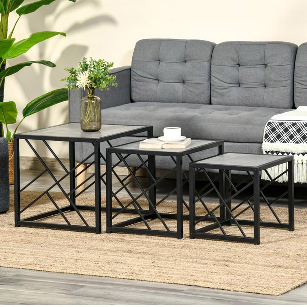 Portland Grey Nest of Side Tables Set of 3 Wilko