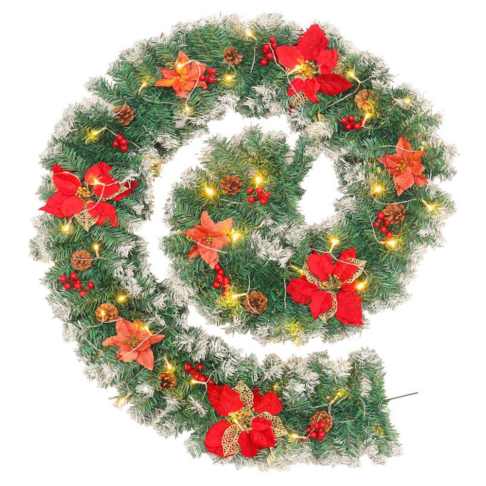 Living and Home Spruce Red Poinsettia Christmas Garland 270cm Wilko