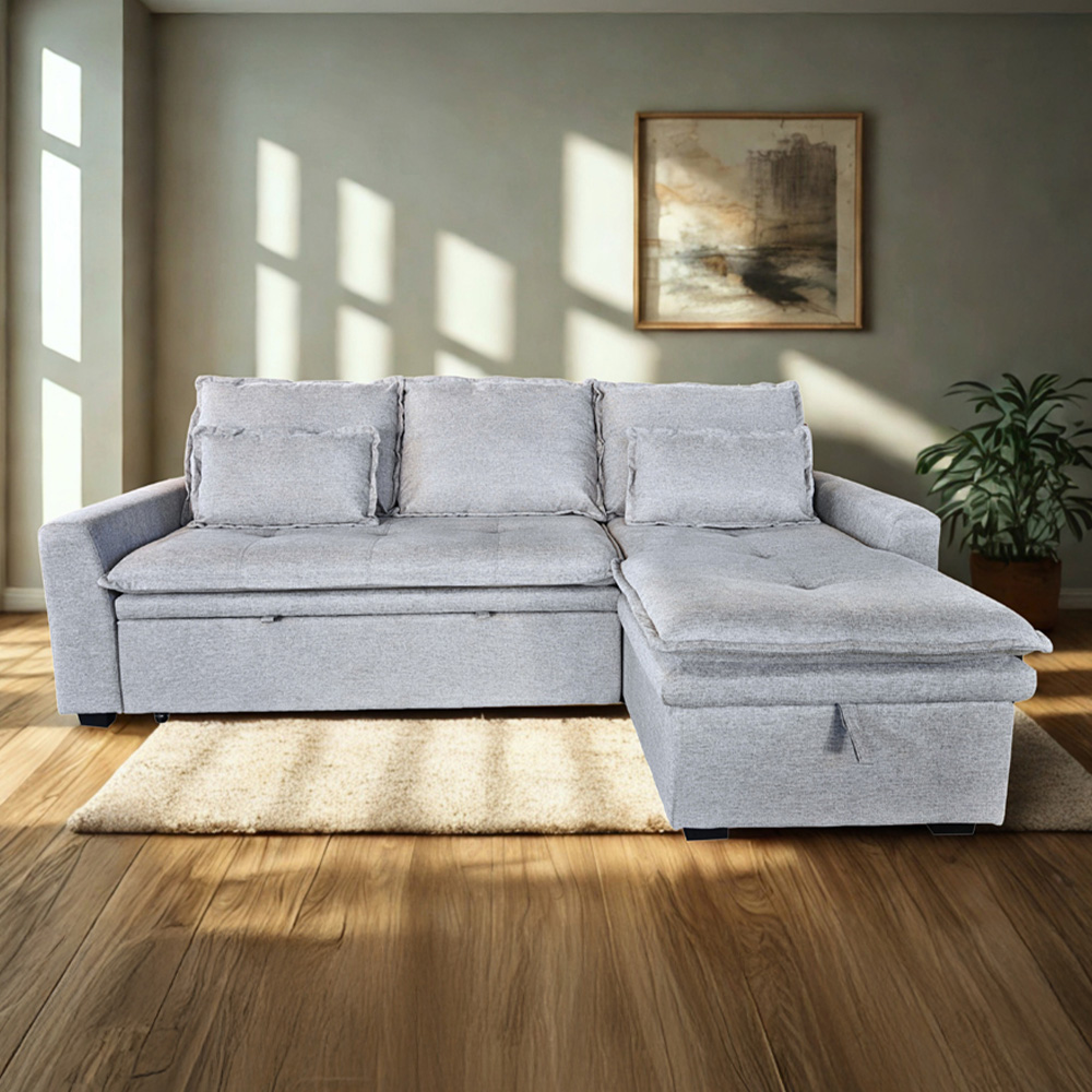 DS Living Lucca 3 Seater Silver Fabric L-Shape Pull Out Corner Sofa Bed ...