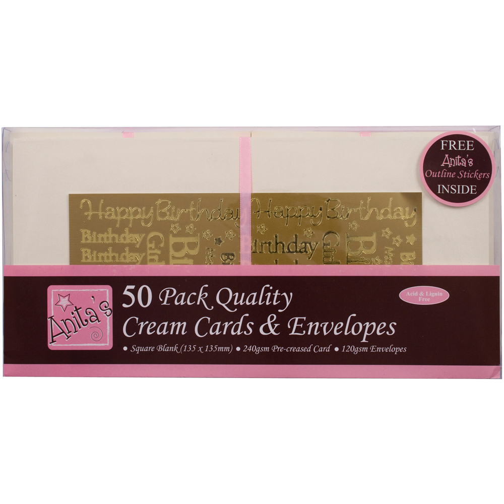 Anita's Cream Square Cards and Envelopes 13.5 x 13.5cm 50 Pack Wilko
