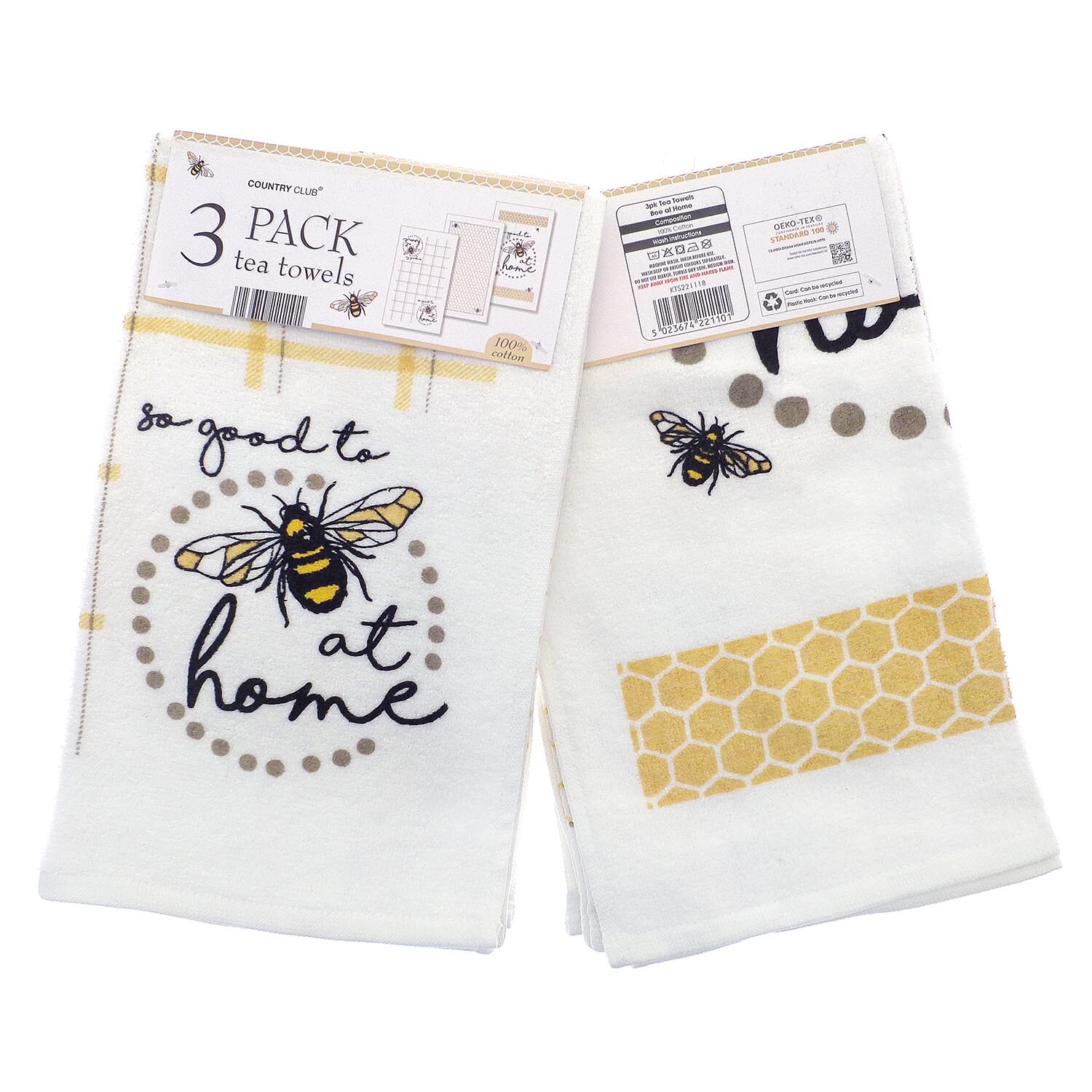 Pack of 3 Bee at Home Tea Towels White Wilko