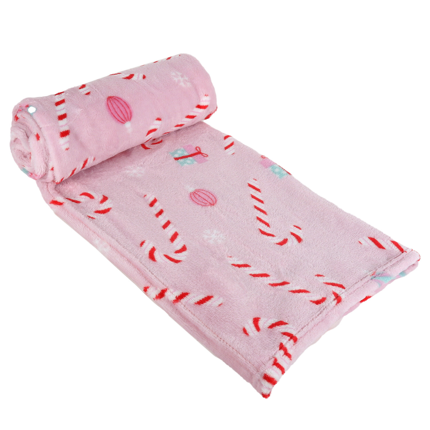 Candy Canes Blush Fleece Throw Wilko