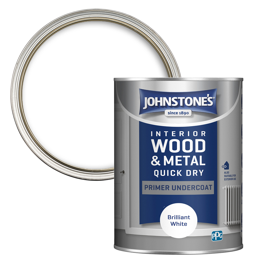 Johnstone's Quick Dry Primer Undercoat Briliant White Paint 1.25L Wilko
