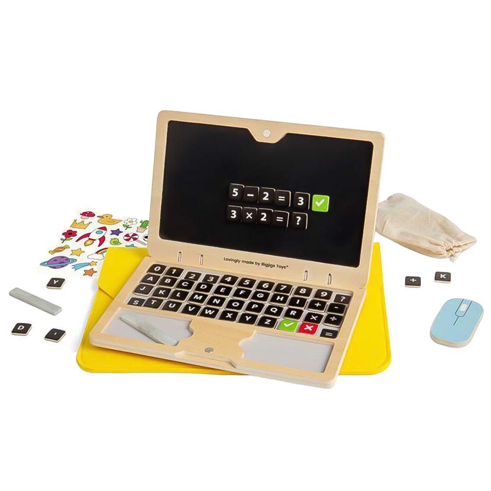 Sparkly Computer Toy Bigjigs Toys Kids 95 Piece Wooden Laptop Tech Playset | Wilko