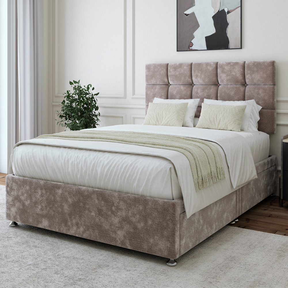 Bedmaster Small Double Silver Chenille 4 Drawer Divan Base with Pearl ...