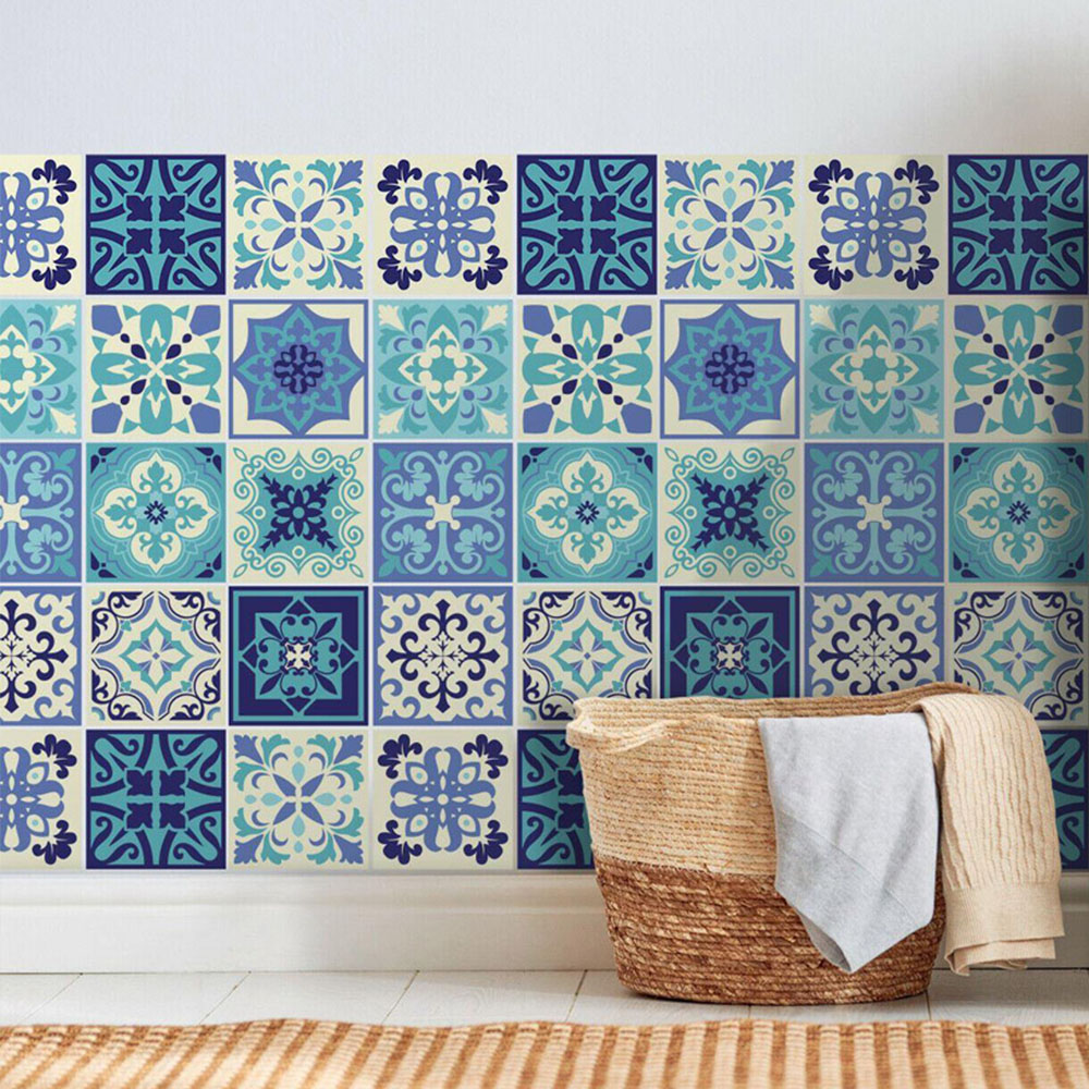 Walplus Daliah Blue Turquoise Mediterranean Tile Stickers Wilko
