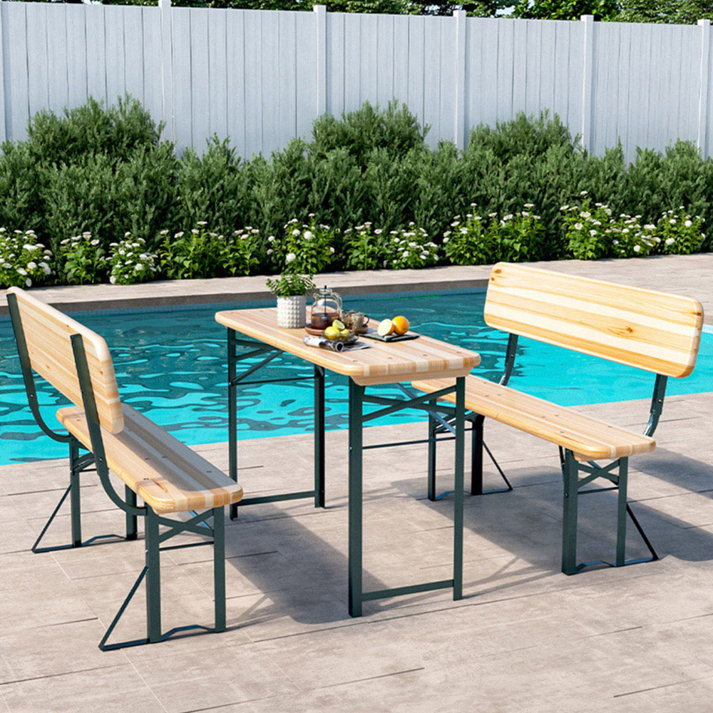 Living and Home 2 Seater Rustic Wooden Outdoor Table and Bench Set Wilko