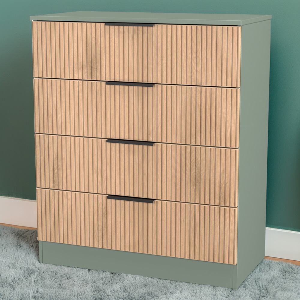 Crowndale Java 4 Drawer Slatt Effect and Reed Green Chest of Drawer | Wilko