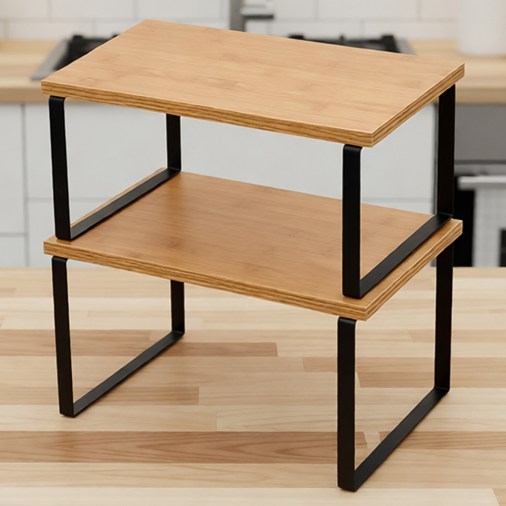 Living and Home Natural Wood Stackable Storage Rack Set 2 Pack | Wilko