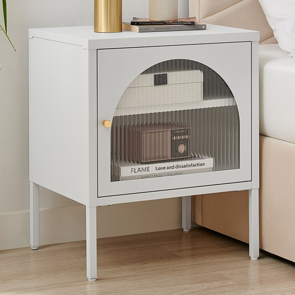 Furniturebox Alba Single Door White Metal Bedside Table | Wilko