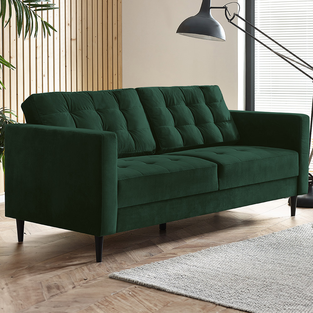 Furniturebox Josie 3 Seater Emerald Green Velvet Sofa | Wilko
