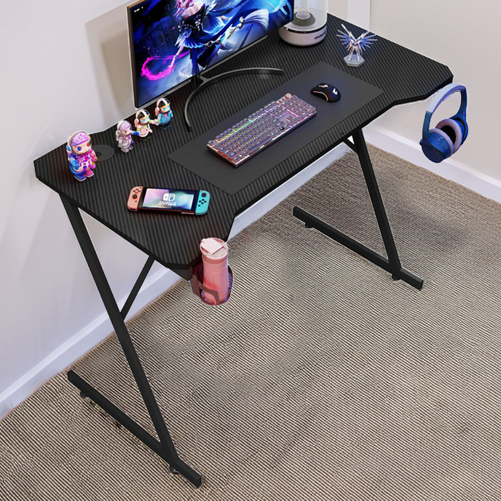 House of Home Carbon Fibre Top Computer Gaming Desk Black | Wilko