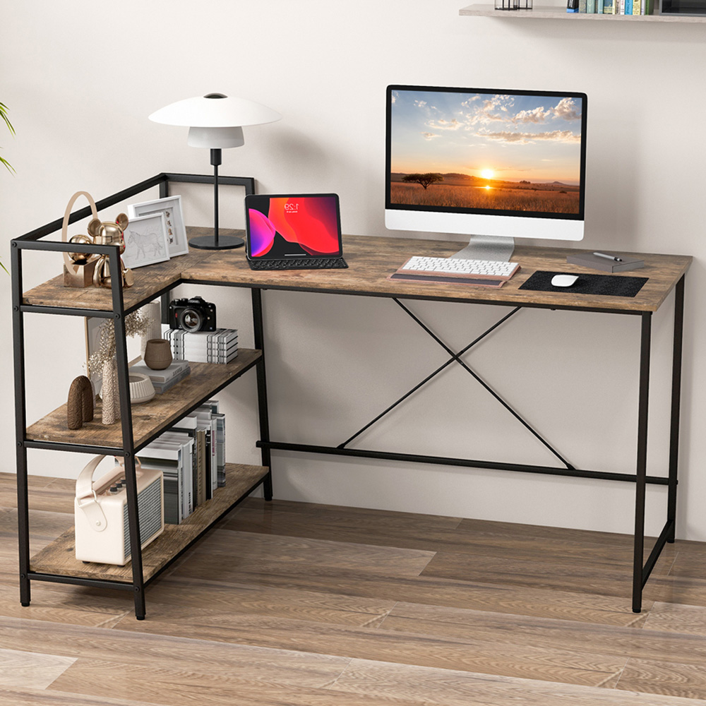 Costway 3 Shelf Reversible LShaped Computer Desk Rustic Brown Wilko