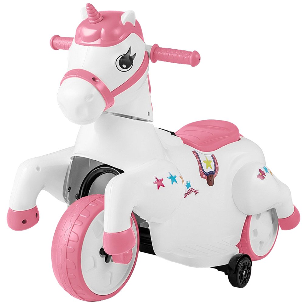 Costway Kids Pink Unicorn Ride On Toy with Training Wheels 12V | Wilko
